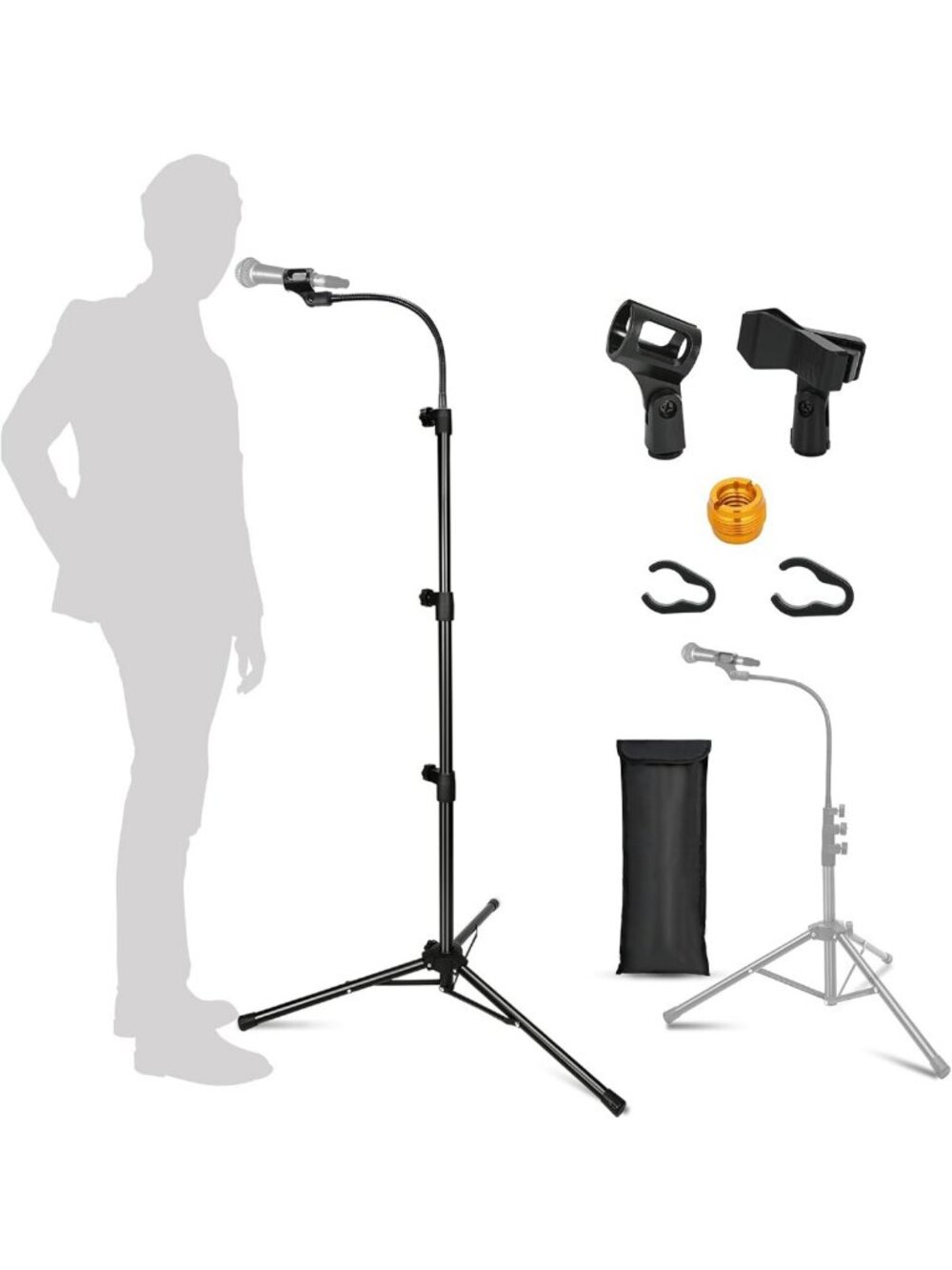 Adjustable Boom Microphone Stand with Carrying Bag, 24" to 67" Height, 2 Mic